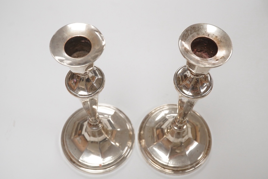 A pair of Edwardian silver candlesticks, by Fordham & Faulkner, Sheffield, 1905, 20.4cm, weighted. Condition - fair